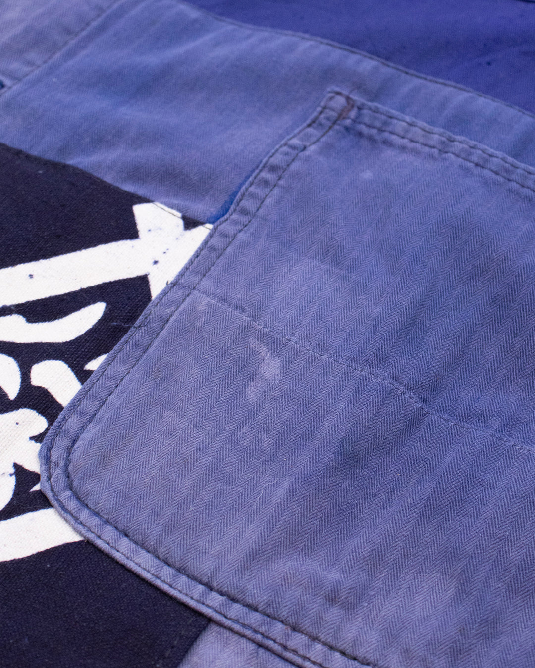 Kiriko Custom, One of a Kind Patched French Workman Jacket, Blue Patched Apron Fabric - 18