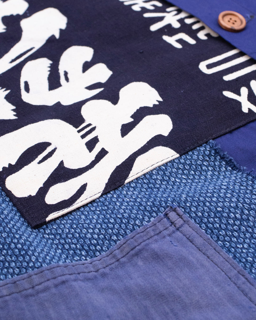 Kiriko Custom, One of a Kind Patched French Workman Jacket, Blue Patched Apron Fabric - 18