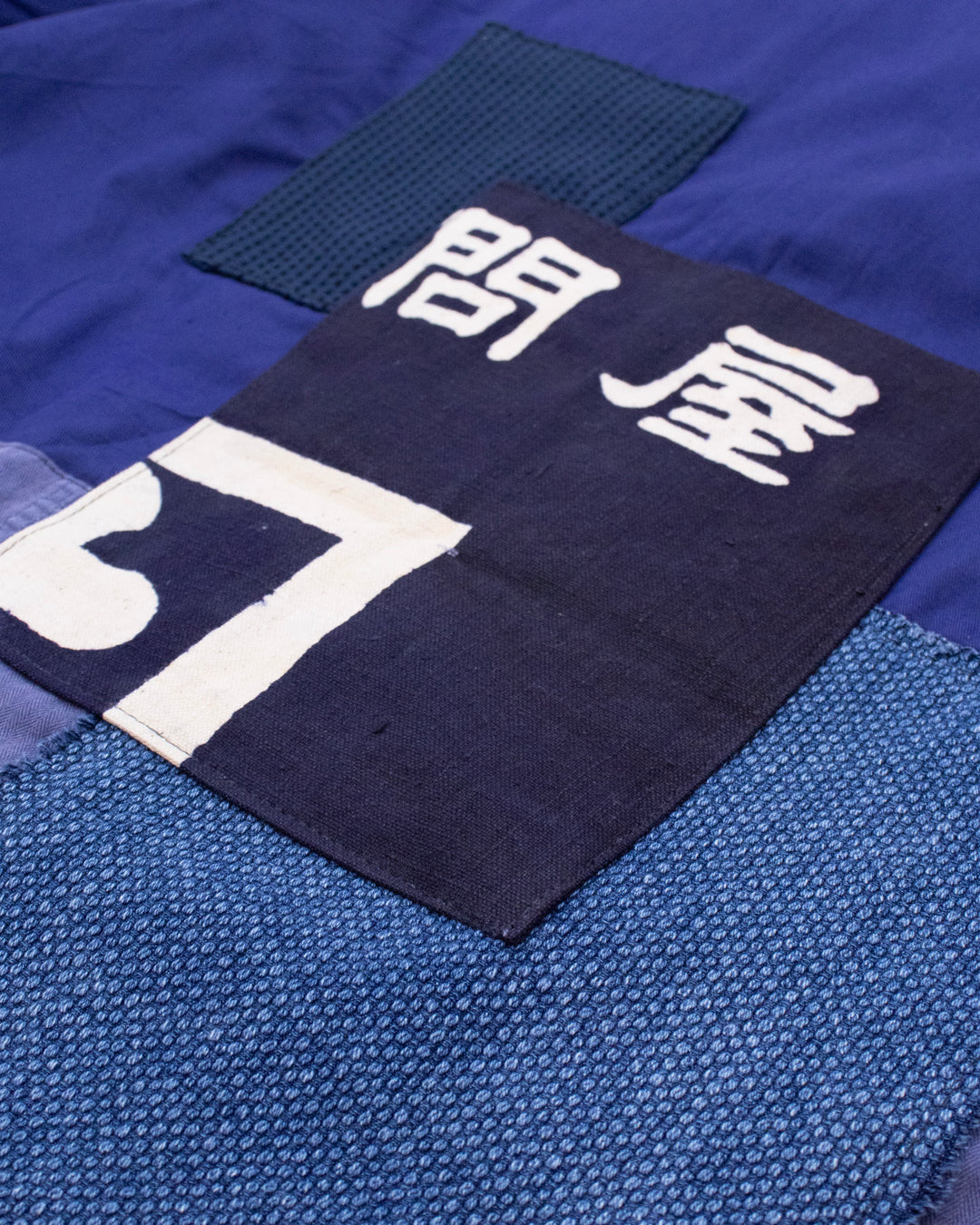 Kiriko Custom, One of a Kind Patched French Workman Jacket, Blue Patched Apron Fabric - 18