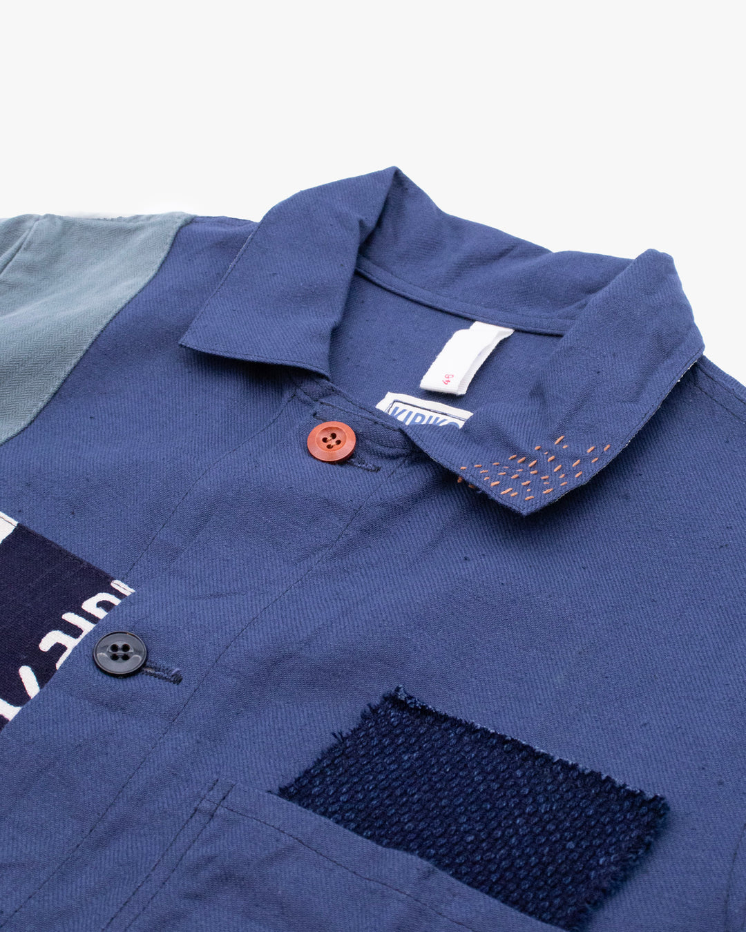 Kiriko Custom, One of a Kind Patched French Workman Jacket, Blue Patched Apron Fabric - 20
