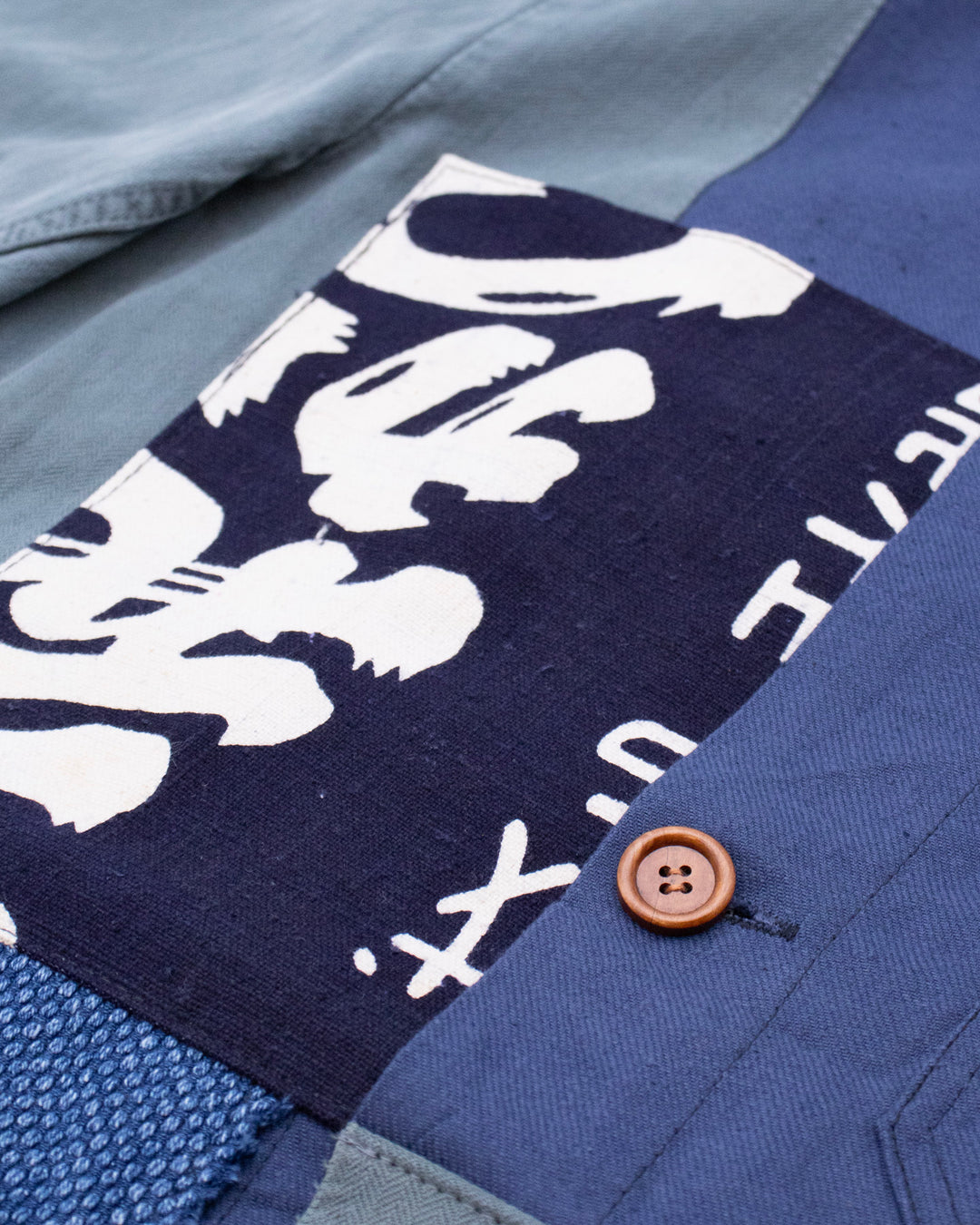 Kiriko Custom, One of a Kind Patched French Workman Jacket, Blue Patched Apron Fabric - 20