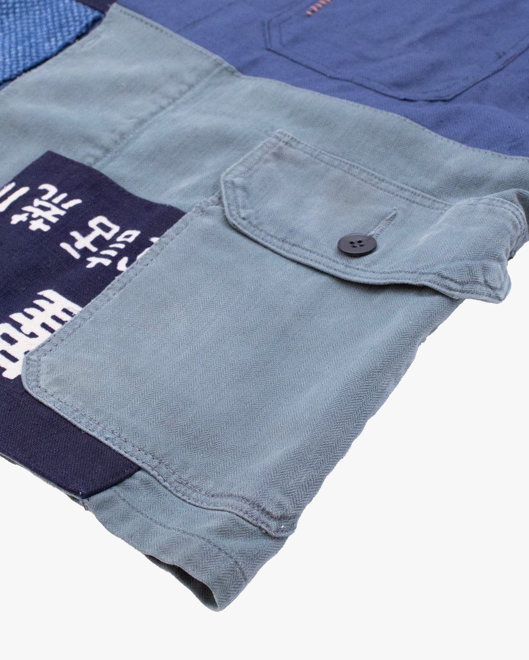 Kiriko Custom, One of a Kind Patched French Workman Jacket, Blue Patched Apron Fabric - 20