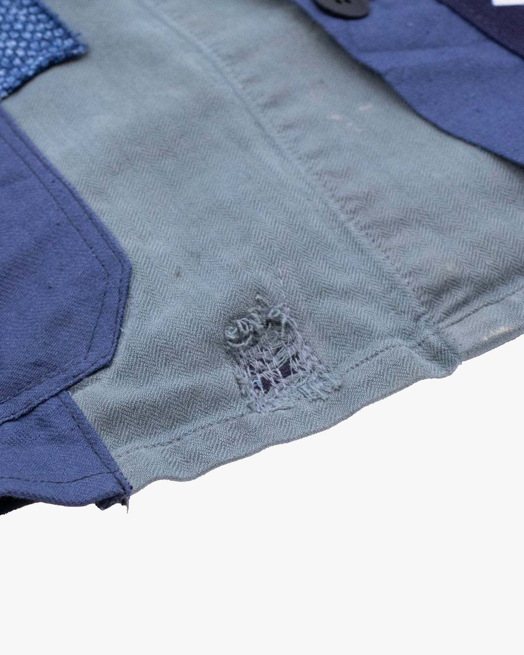 Kiriko Custom, One of a Kind Patched French Workman Jacket, Blue Patched Apron Fabric - 21