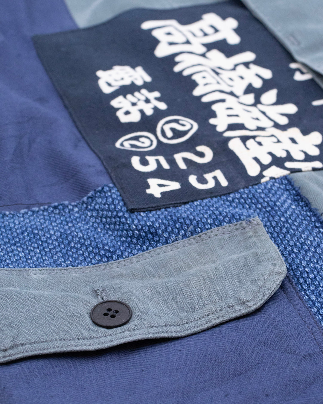 Kiriko Custom, One of a Kind Patched French Workman Jacket, Blue Patched Apron Fabric - 21