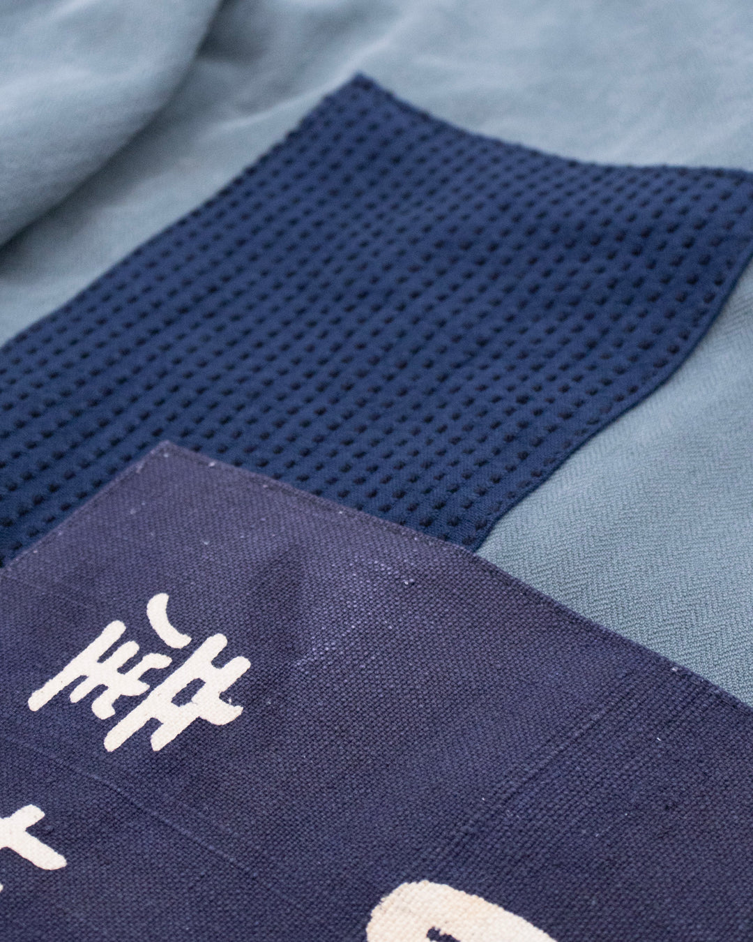 Kiriko Custom, One of a Kind Patched French Workman Jacket, Blue Patched Apron Fabric - 21