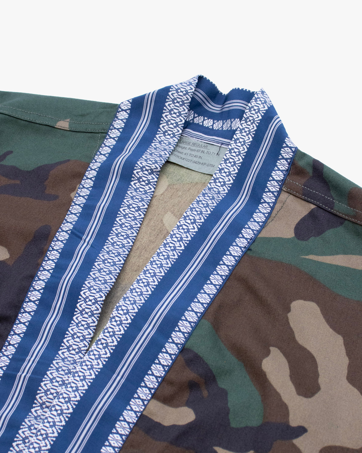 Kiriko Custom Military Jacket, Camo Patched, Blue Trim