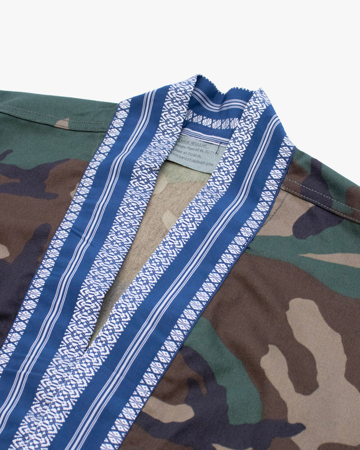 Kiriko Custom Military Jacket, Camo Patched, Blue Trim