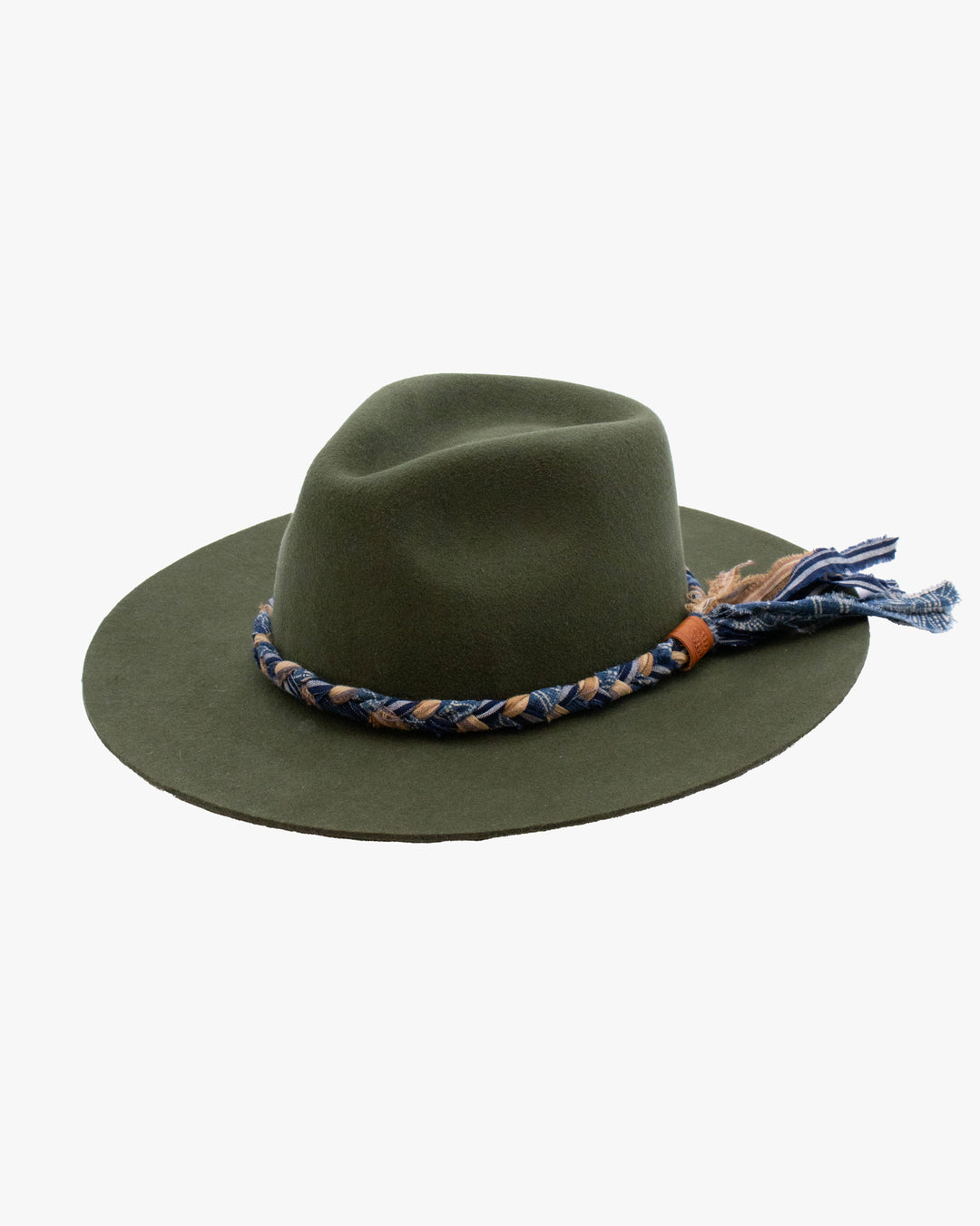 Kiriko Custom Hat, Green Felt, Braided Katazome, Indigo and Brown