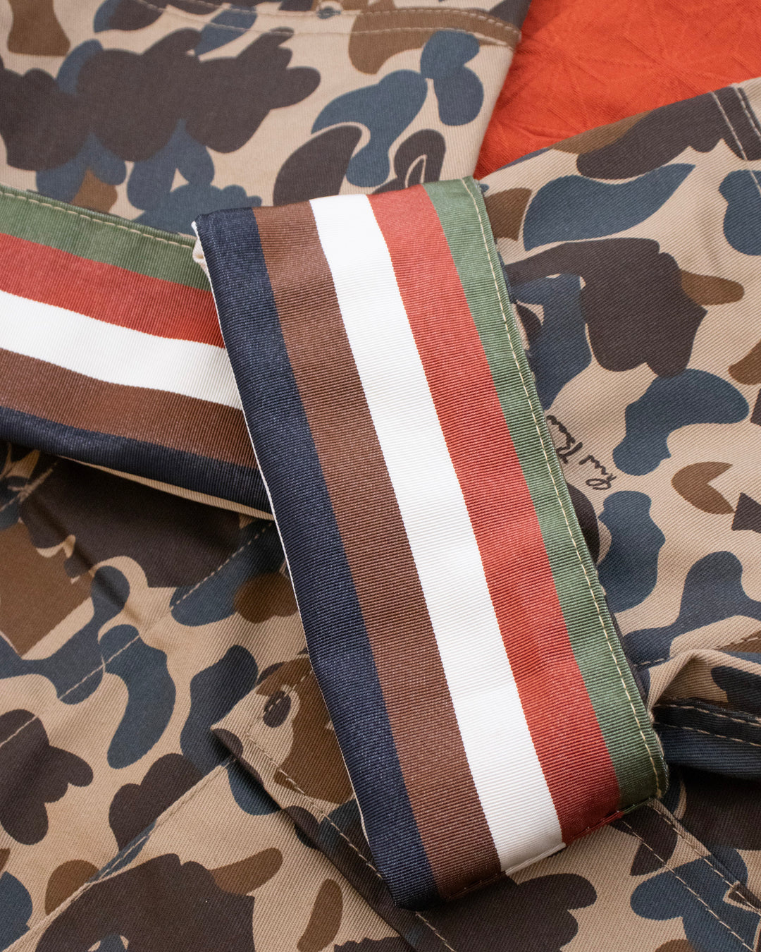 Kiriko Custom Military Jacket, Camo Patched, Orange Trim