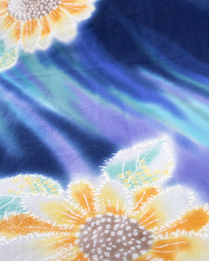 Kiriko Original Scarf, Kiji, Yukata, Blue Sunflowers