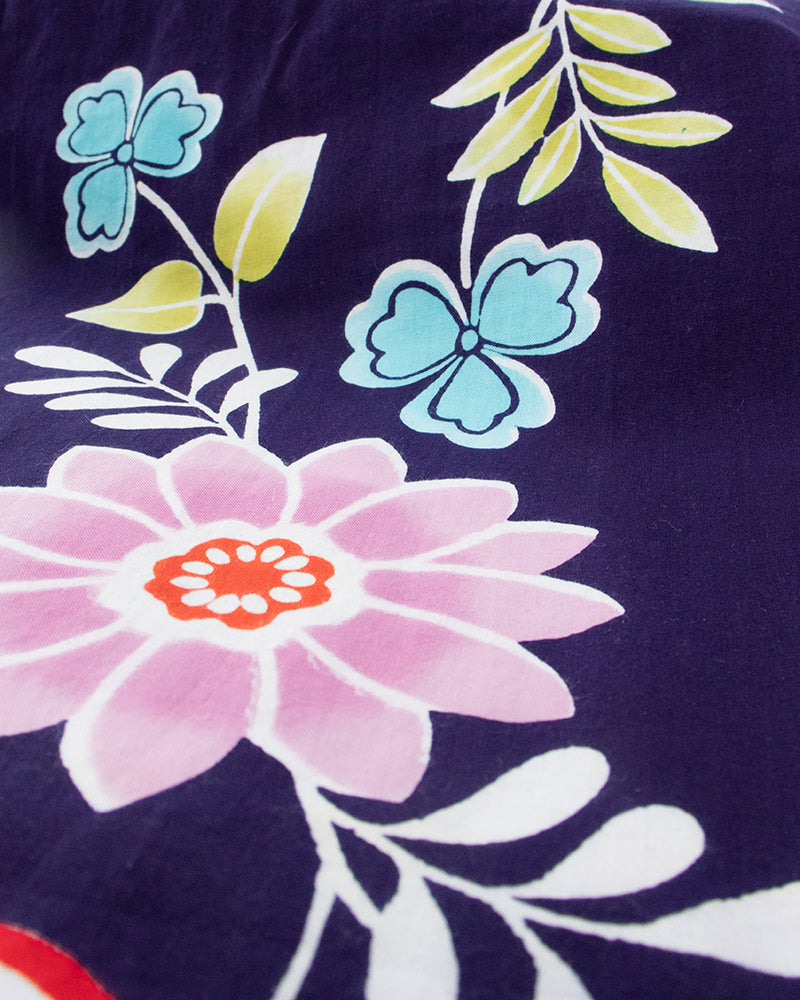 Kiriko Original Scarf, Kiji, Yukata, Navy Five Pink and Blue Flowers