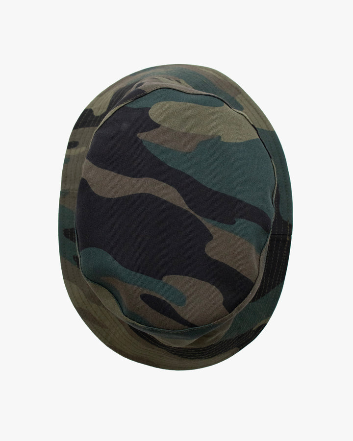Kiriko Original Bucket Hat, Reversible Sage and Gold Multi Patchwork with Black and Lime Tiger Camo