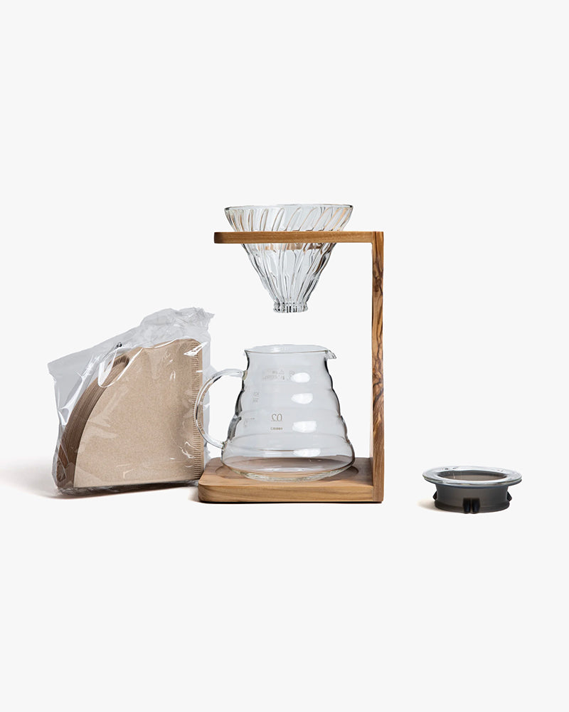 Coffee Dripper, V60 Olive Wood Pour Over Stand Set, Hario
