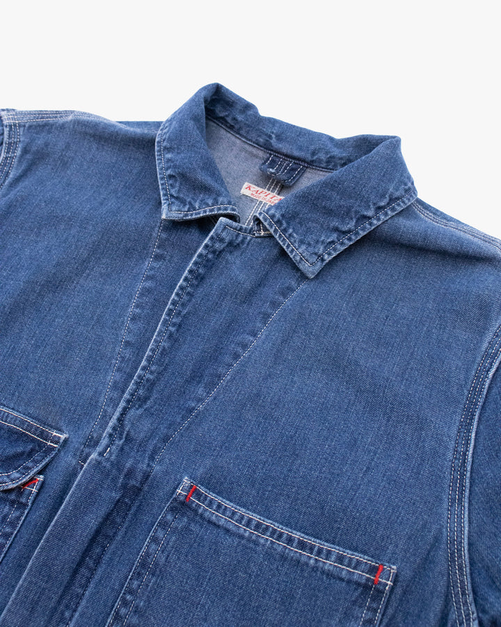 Japanese Repro Dress Coveralls, S, Kapital, Medium Wash Denim with Red Accents