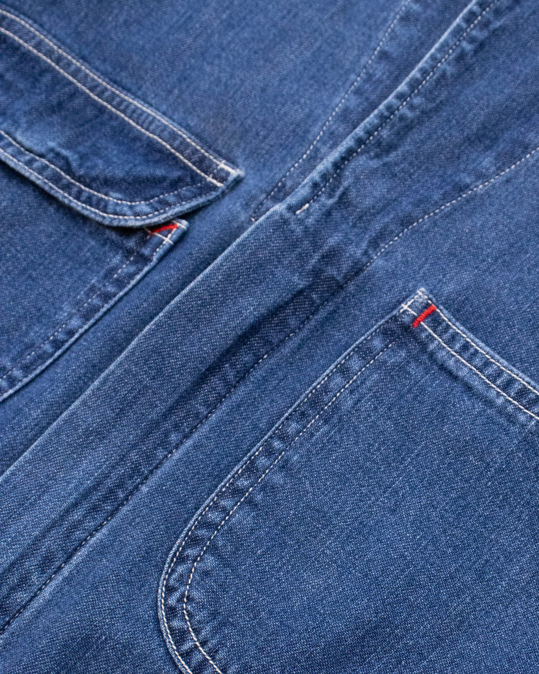 Japanese Repro Dress Coveralls, S, Kapital, Medium Wash Denim with Red Accents