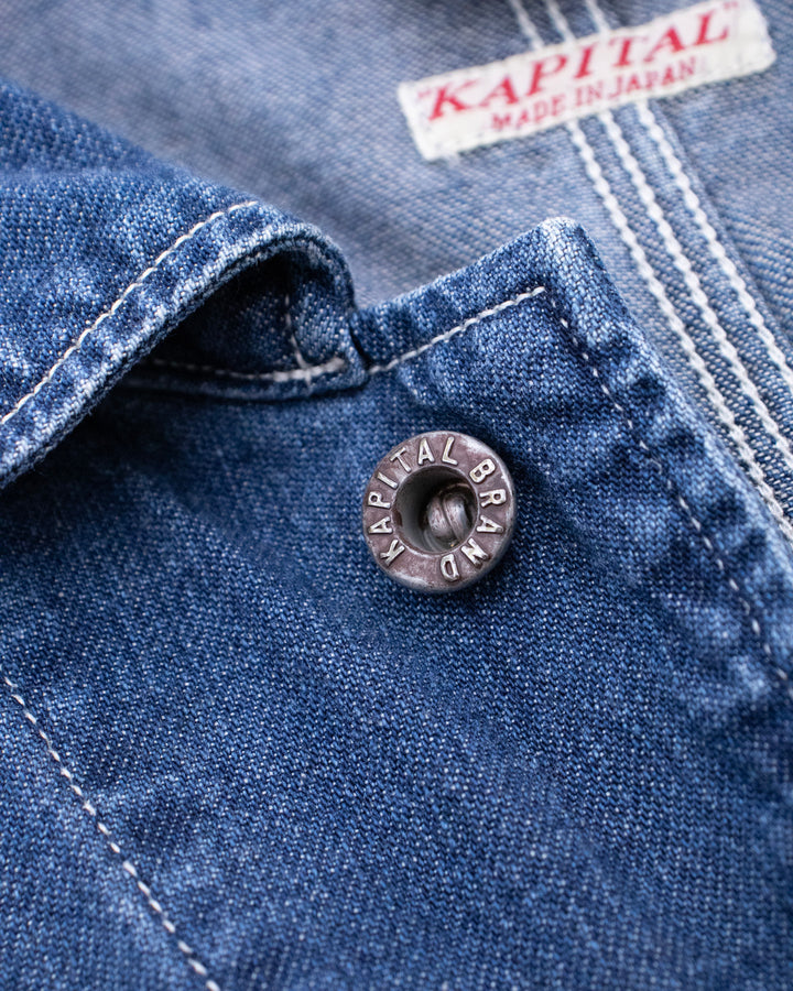 Japanese Repro Dress Coveralls, S, Kapital, Medium Wash Denim with Red Accents