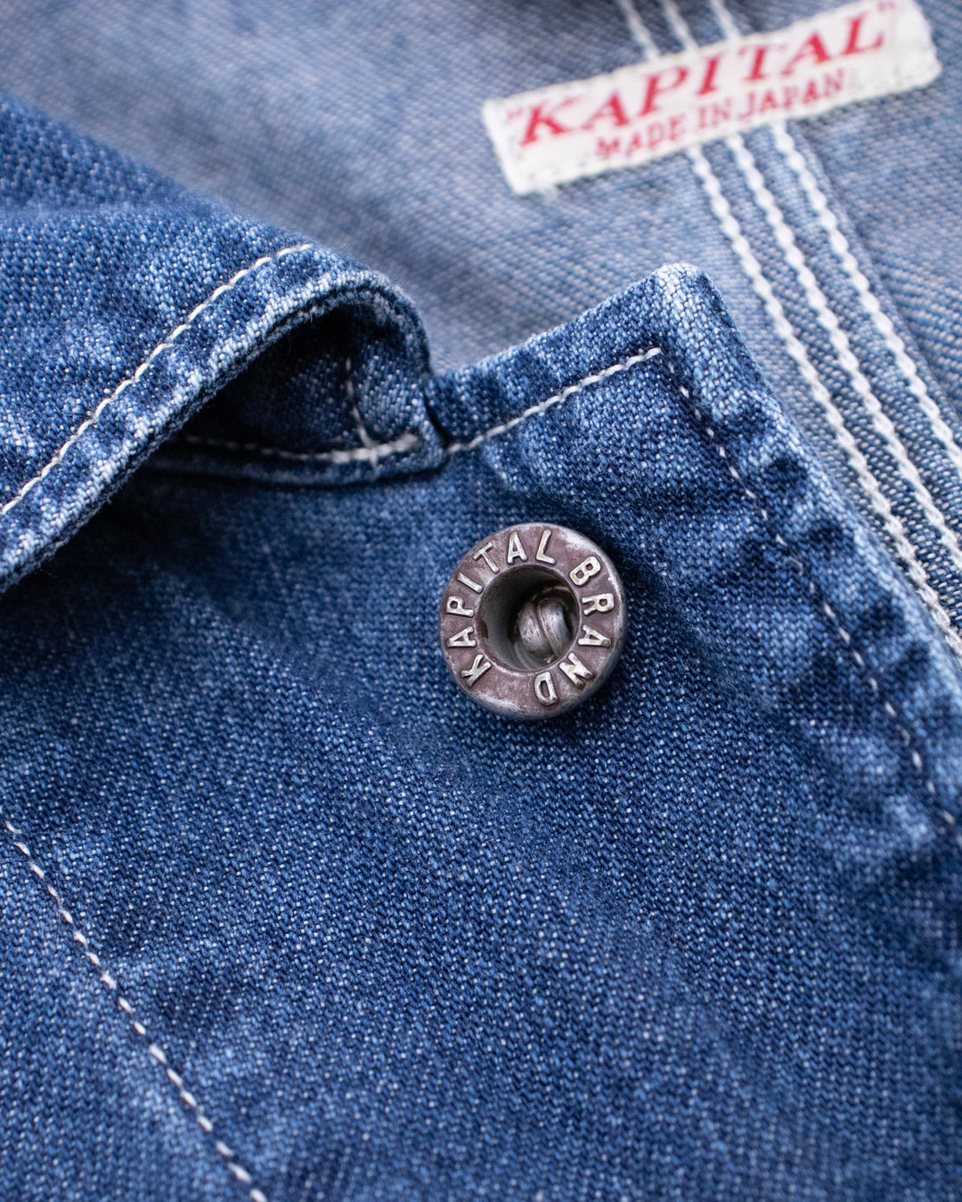 Japanese Repro Dress Coveralls, S, Kapital, Medium Wash Denim with Red Accents