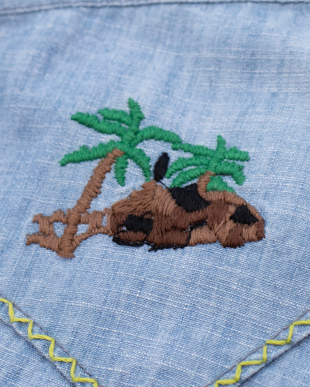Japanese Repro Short-Sleeve Shirt, M, Five Brother, Chambray with Embroidery Details