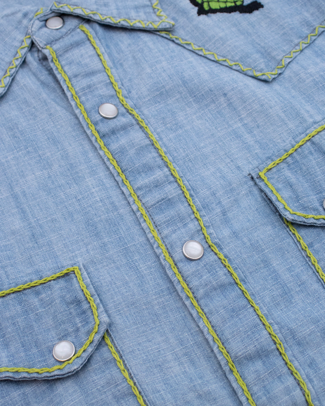 Japanese Repro Short-Sleeve Shirt, M, Five Brother, Chambray with Embroidery Details