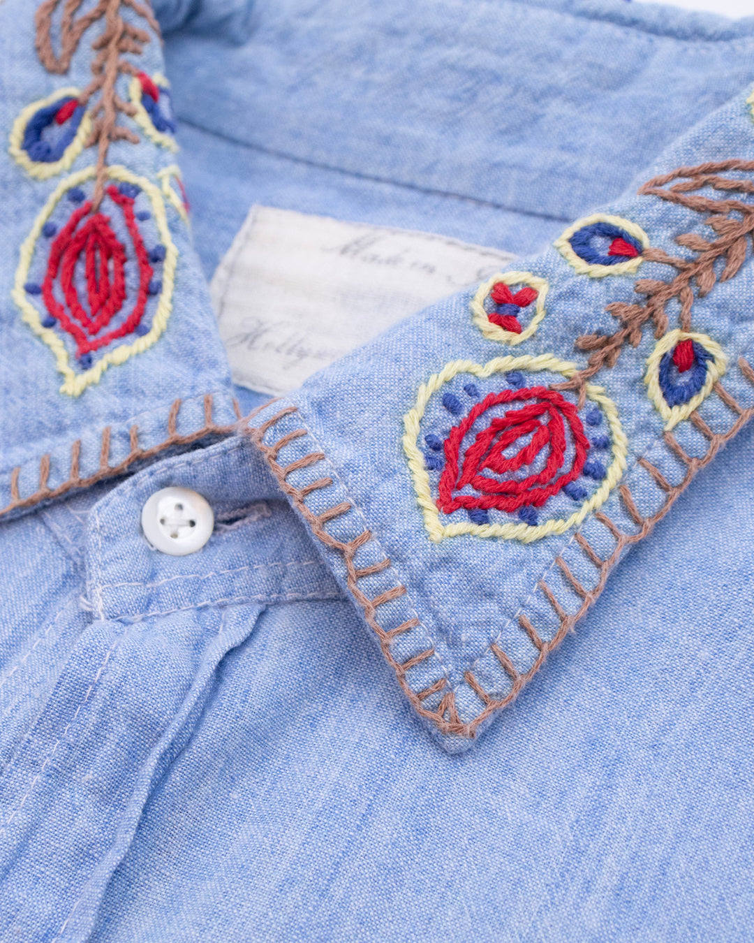 Japanese Repro Long-Sleeve Shirt, L, Hollywood Ranch Market, Blue with Embroidery Details
