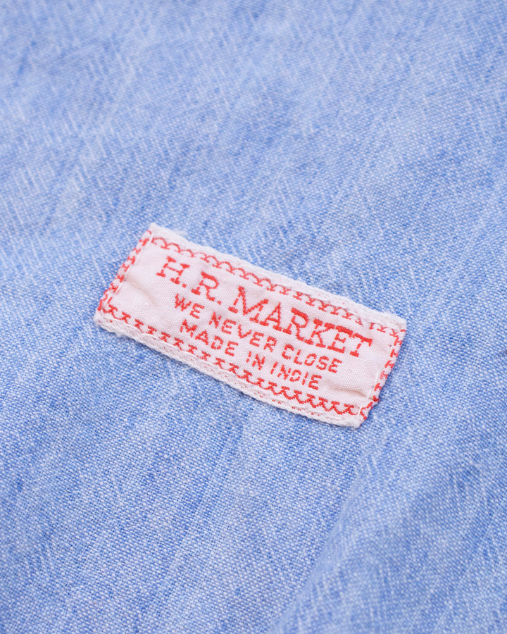 Japanese Repro Long-Sleeve Shirt, L, Hollywood Ranch Market, Blue with Embroidery Details