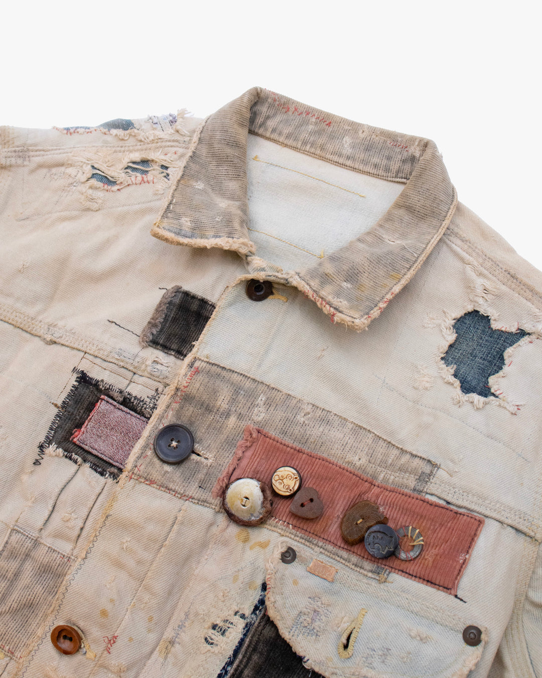 Japanese Repro Denim Jacket, L, Kapital, Off-White with Distressed Details