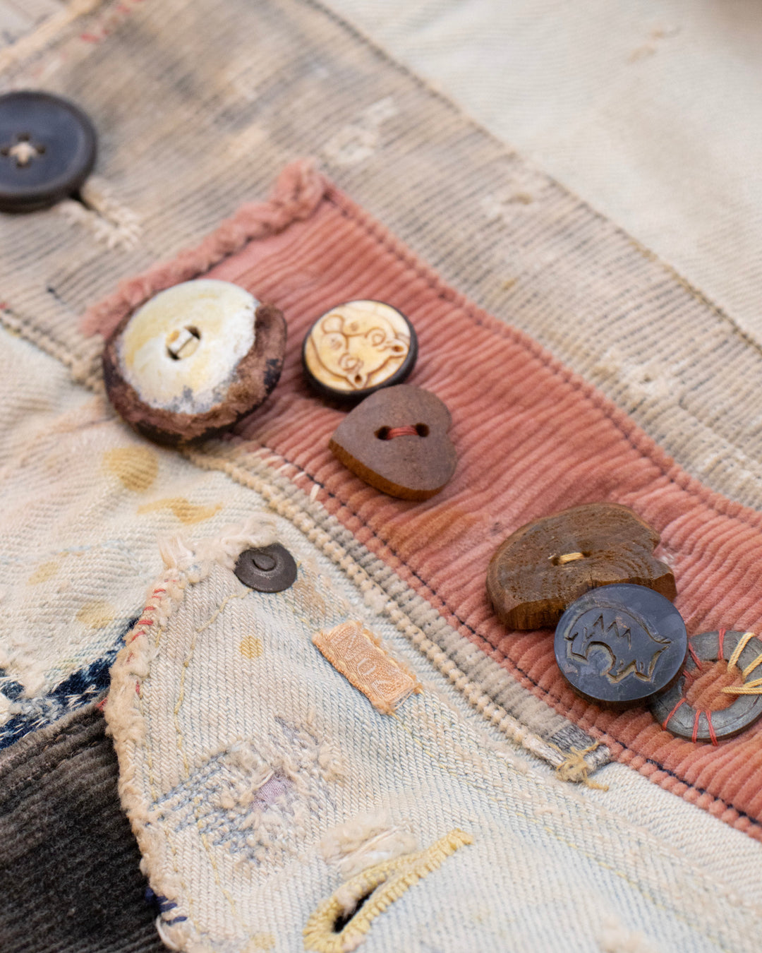 Japanese Repro Denim Jacket, L, Kapital, Off-White with Distressed Details