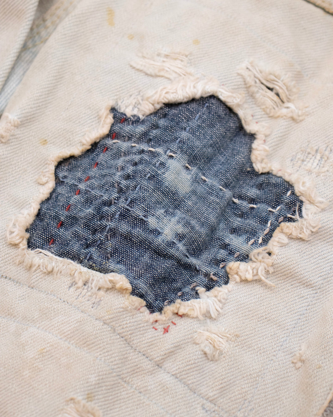 Japanese Repro Denim Jacket, L, Kapital, Off-White with Distressed Details