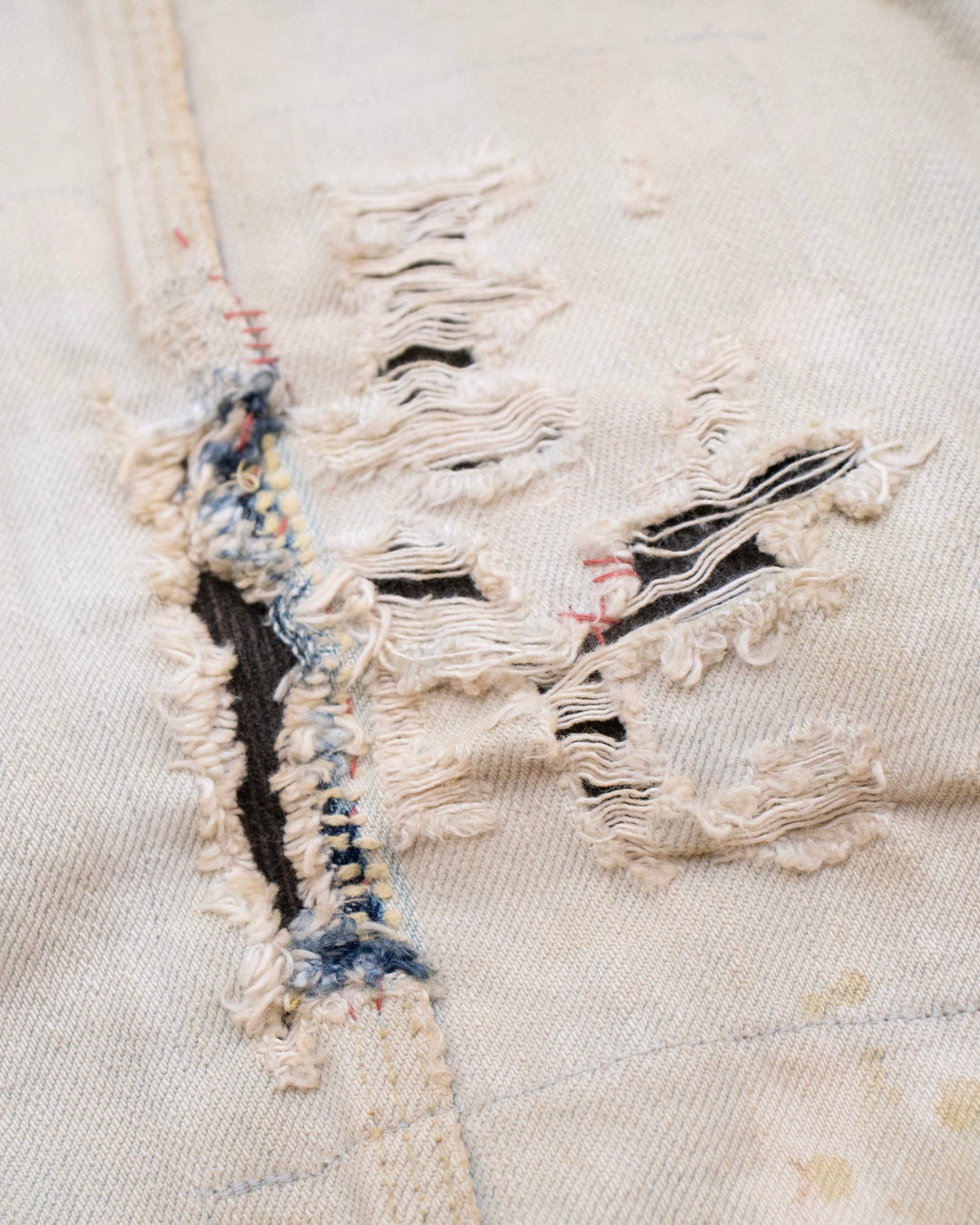 Japanese Repro Denim Jacket, L, Kapital, Off-White with Distressed Details