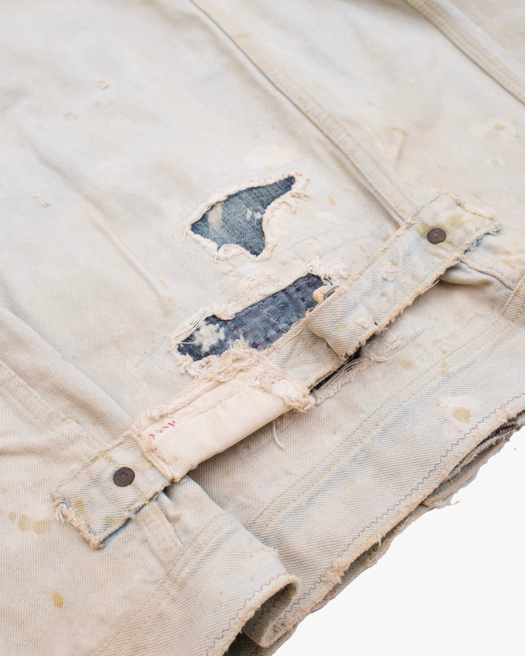 Japanese Repro Denim Jacket, L, Kapital, Off-White with Distressed Details