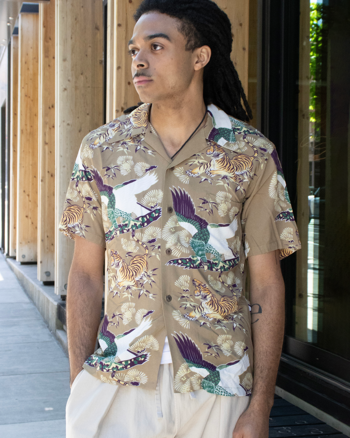 Japanese Repro, Short Sleeve Aloha Shirt, Non Stock, Tigers and Eagles - M