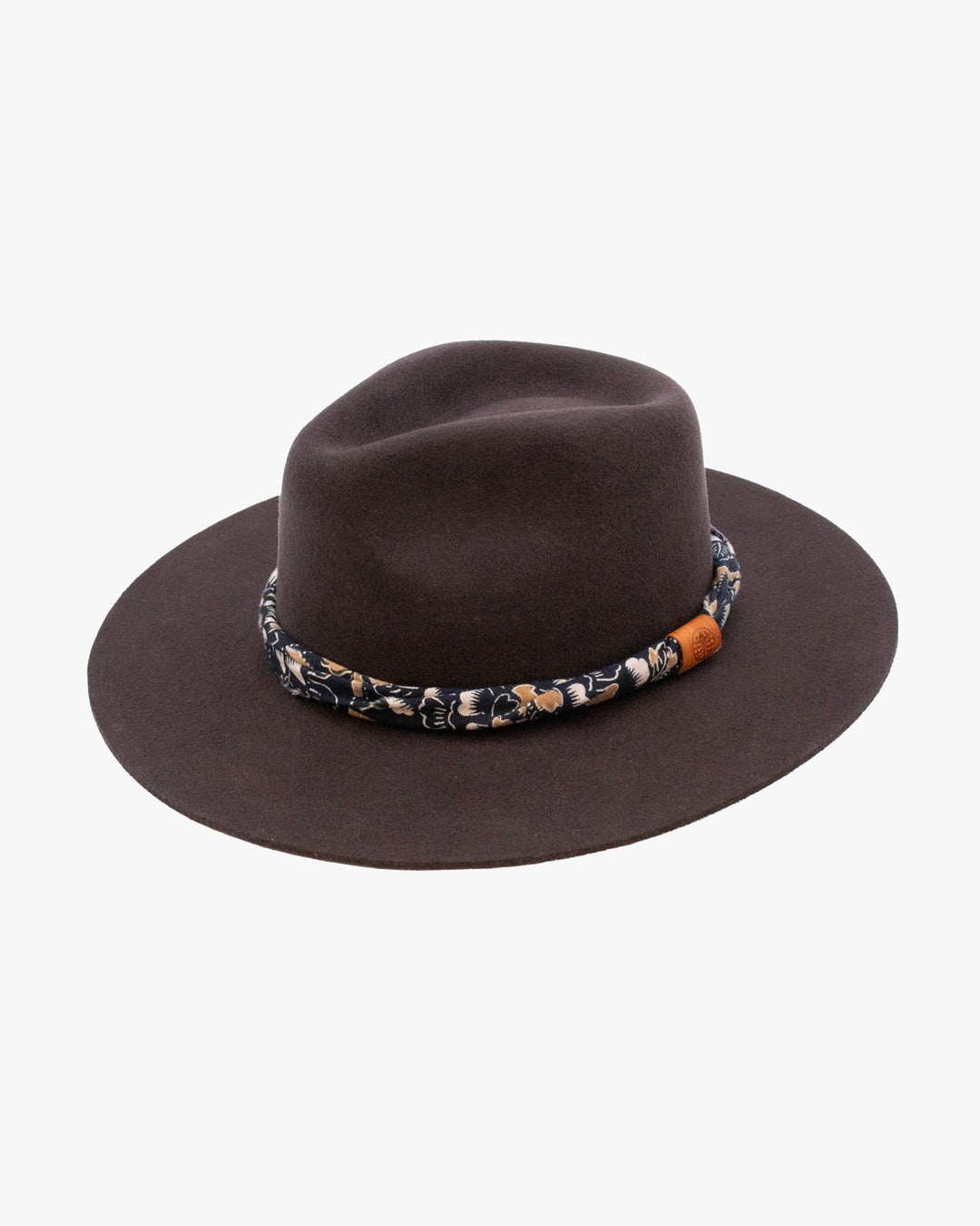 Kiriko Custom Hat, Brown Felt, Twisted Indigo Katazome Kiku