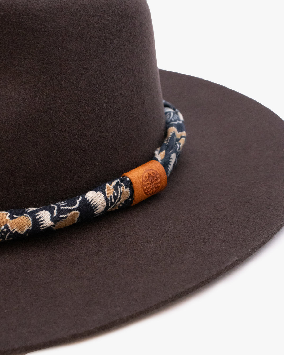 Kiriko Custom Hat, Brown Felt, Twisted Indigo Katazome Kiku