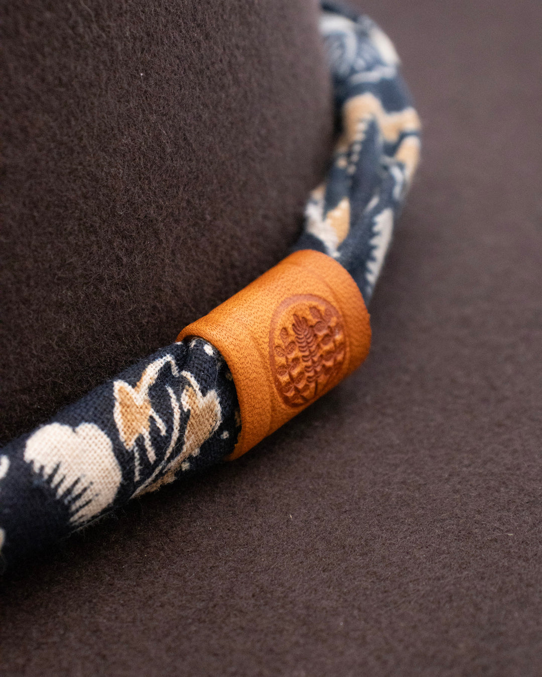 Kiriko Custom Hat, Brown Felt, Twisted Indigo Katazome Kiku