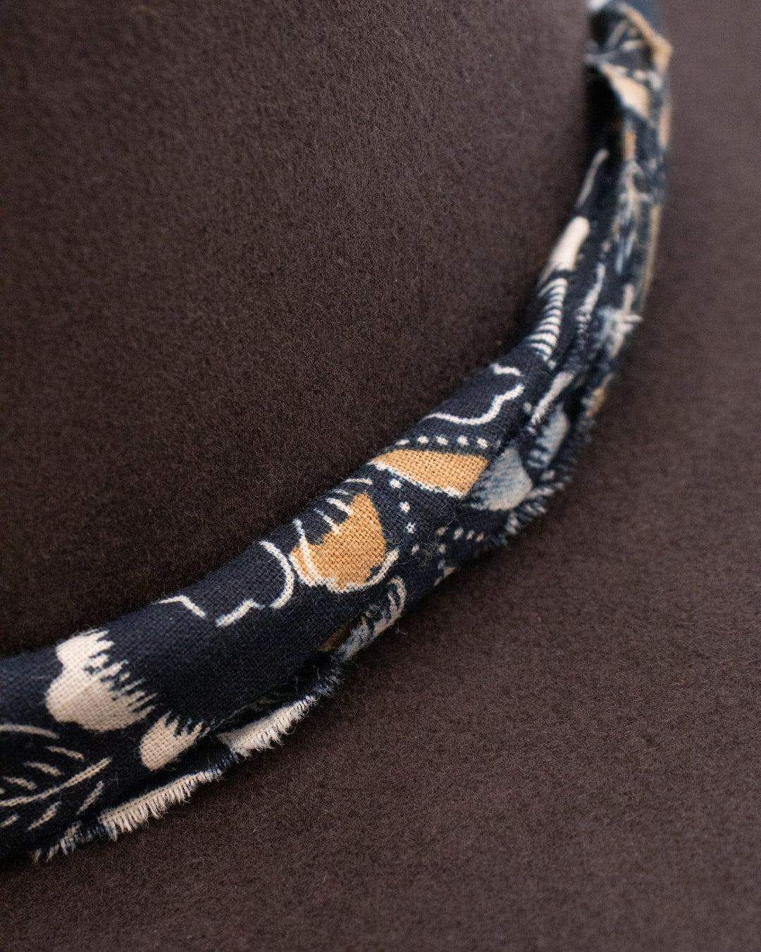 Kiriko Custom Hat, Brown Felt, Twisted Indigo Katazome Kiku