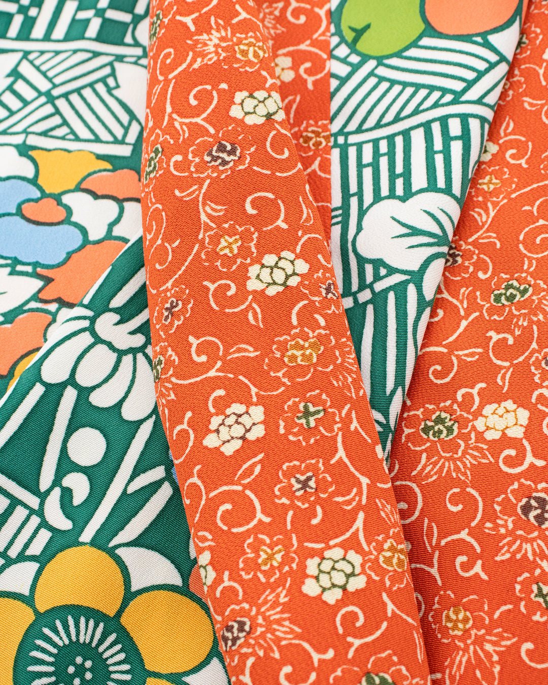 Kiriko Original Scarf, Infinity, Kimono, Orange and Green Floral with Multicolor Accents