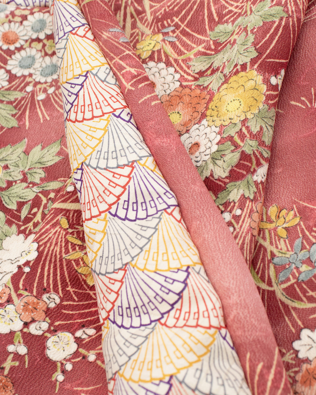 Kiriko Original Scarf, Infinity, Kimono, Deep Pink Floral and Multicolor Uchiwa