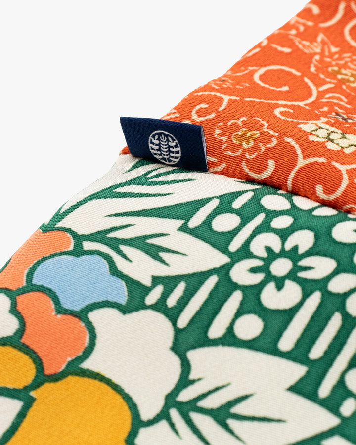 Kiriko Original Scarf, Infinity, Kimono, Orange and Green Floral with Multicolor Accents