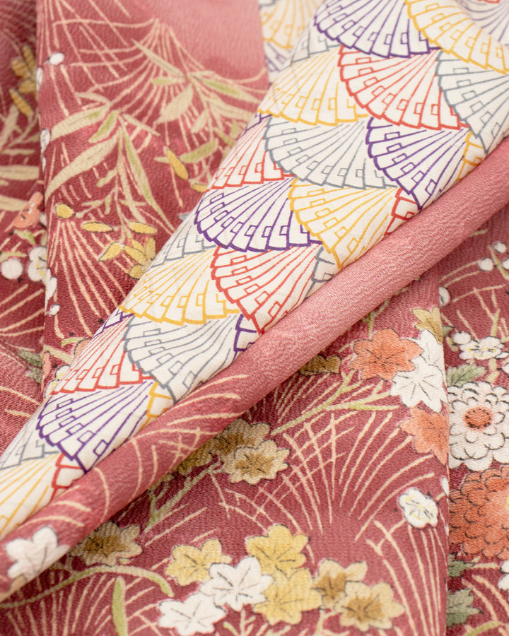 Kiriko Original Scarf, Infinity, Kimono, Deep Pink Floral and Multicolor Uchiwa