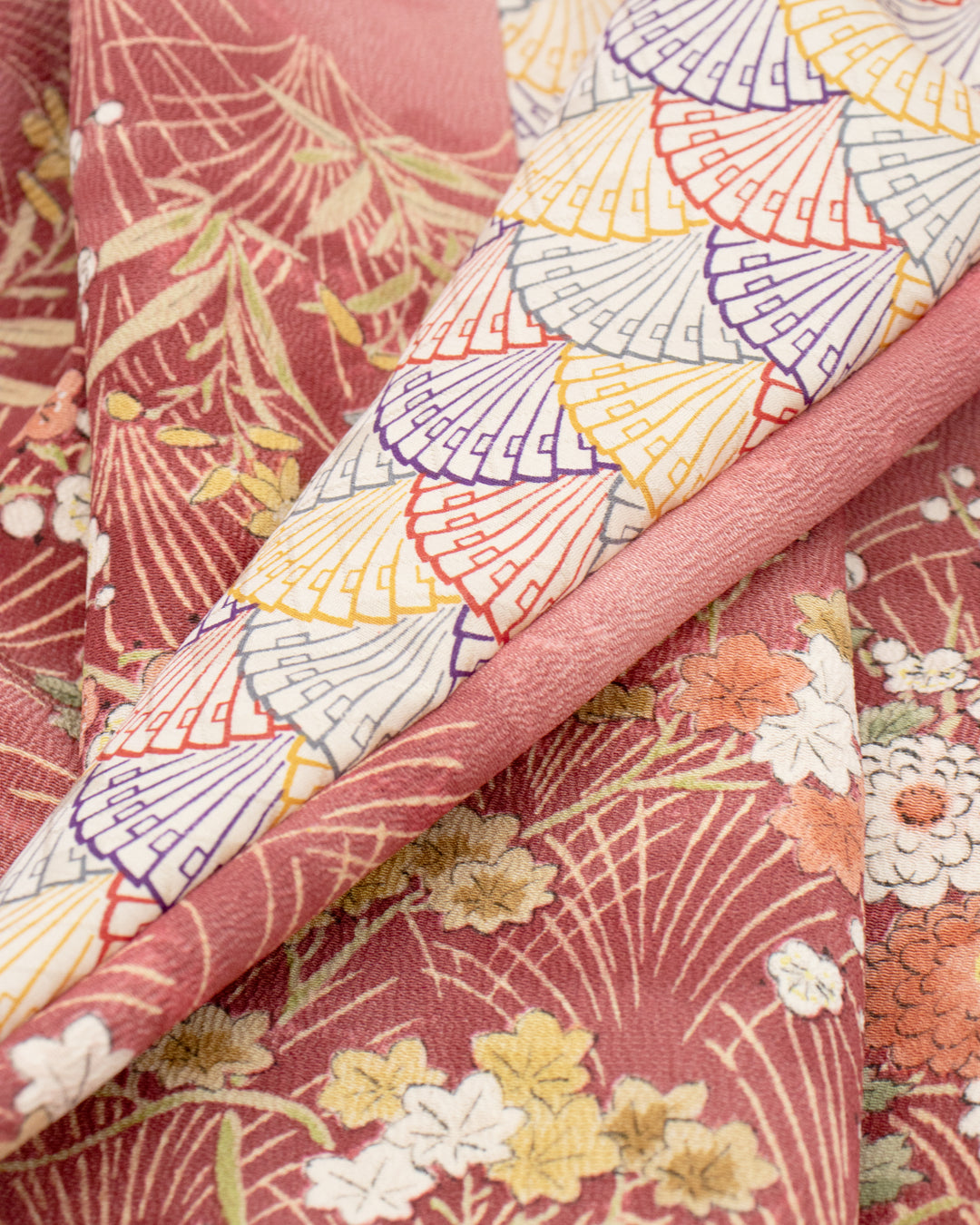 Kiriko Original Scarf, Infinity, Kimono, Deep Pink Floral and Multicolor Uchiwa