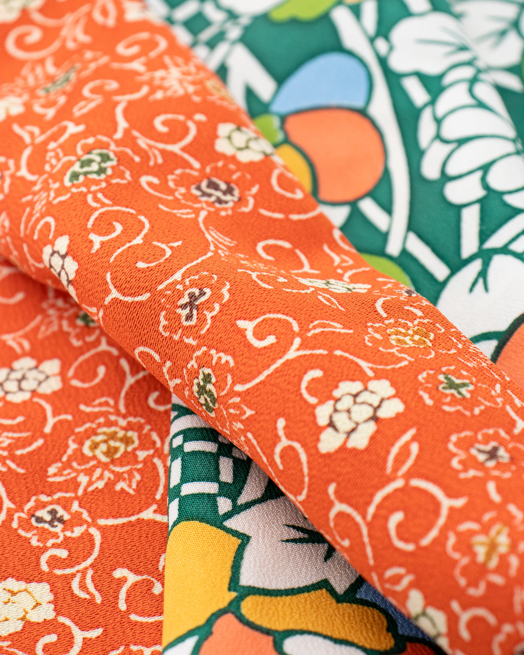 Kiriko Original Scarf, Infinity, Kimono, Orange and Green Floral with Multicolor Accents