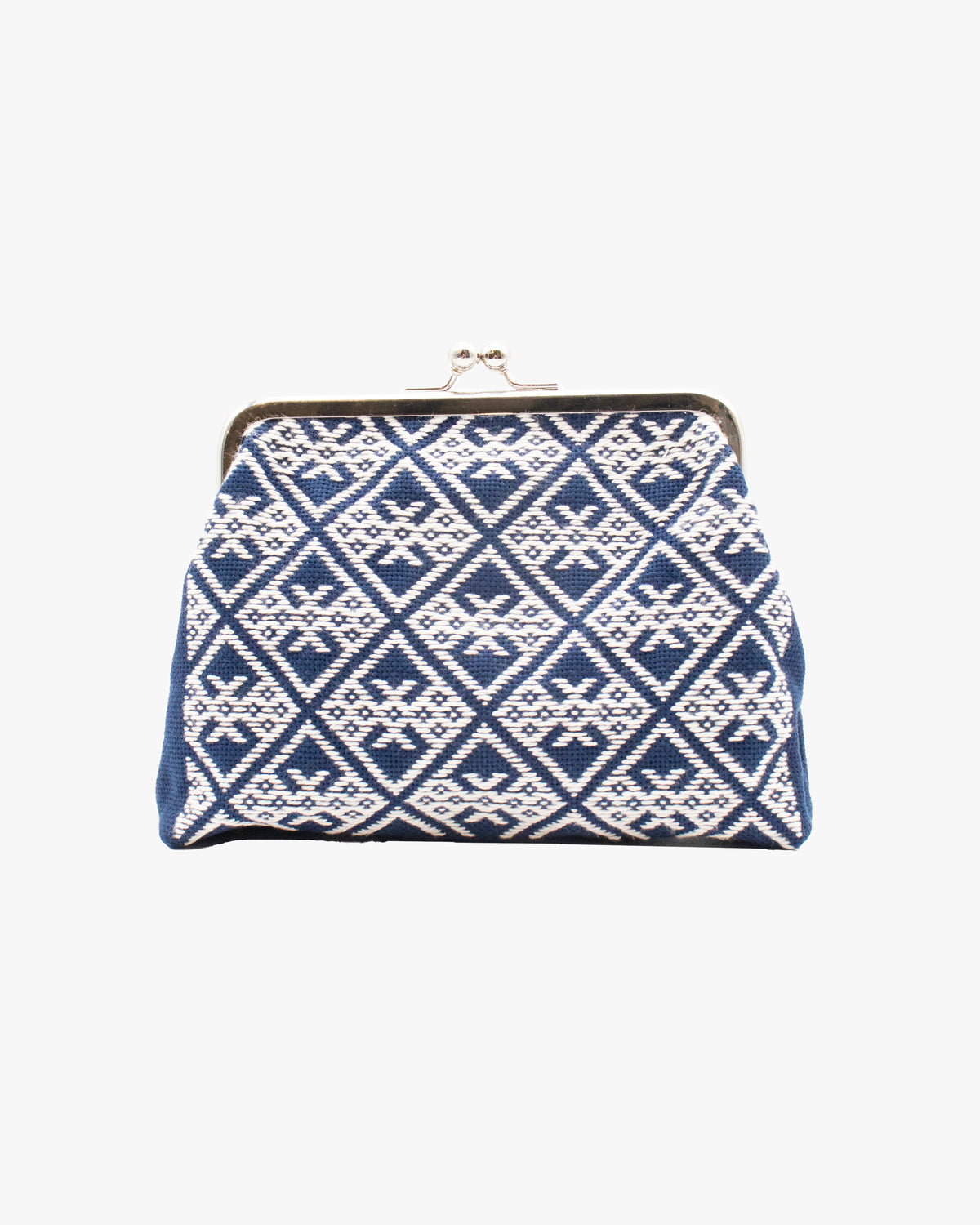 Kogin Sashiko Gamaguchi Pouch, Kind Offer, Navy with White