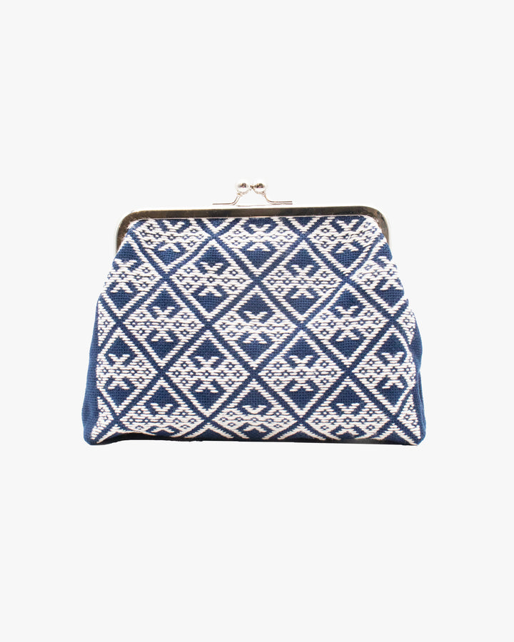 Kogin Sashiko Gamaguchi Pouch, Kind Offer, Navy with White