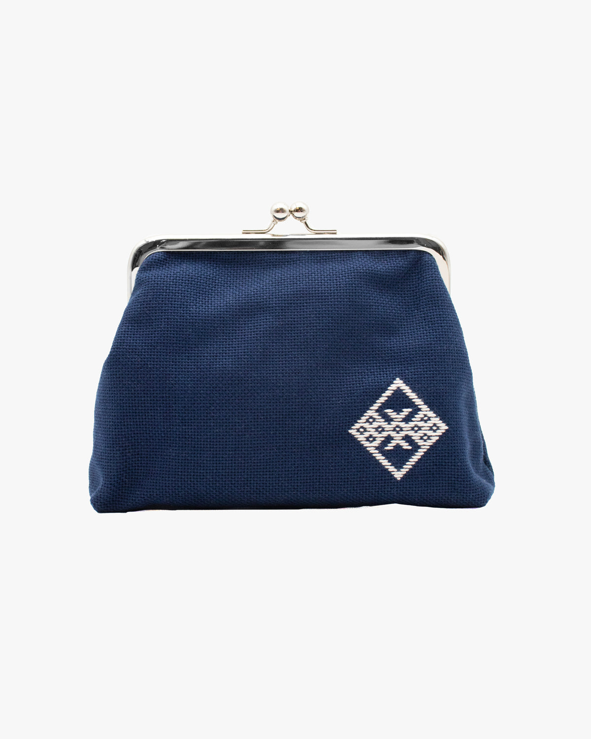 Kogin Sashiko Gamaguchi Pouch, Kind Offer, Navy with White