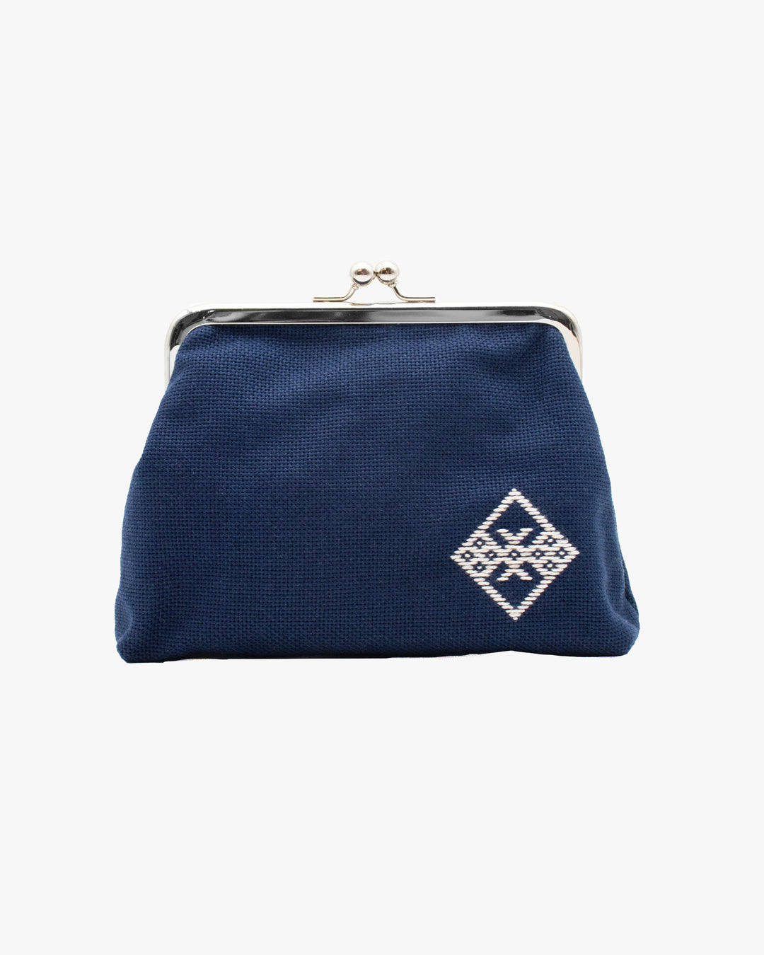 Kogin Sashiko Gamaguchi Pouch, Kind Offer, Navy with White