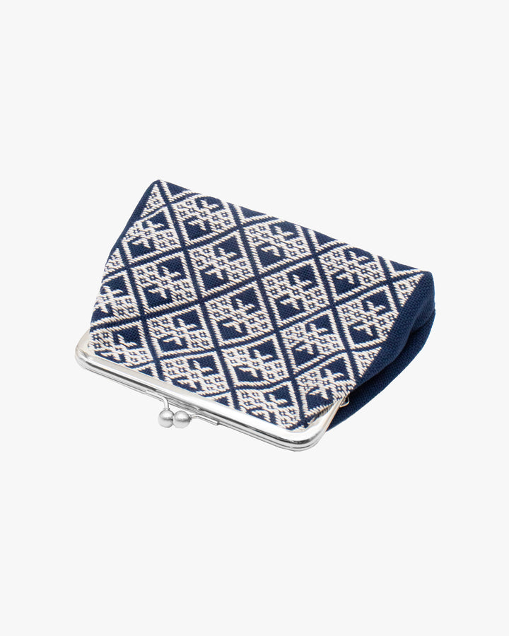 Kogin Sashiko Gamaguchi Pouch, Kind Offer, Navy with White
