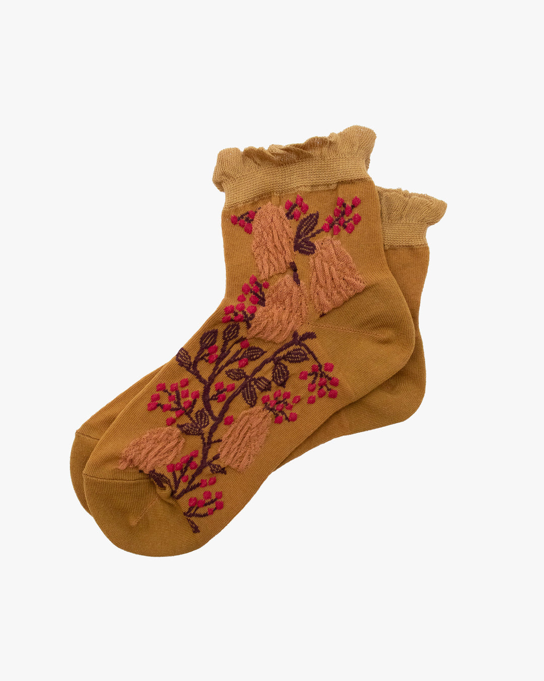 Debby Co. Crew Socks, Andeotte Collection, Mustard Floral