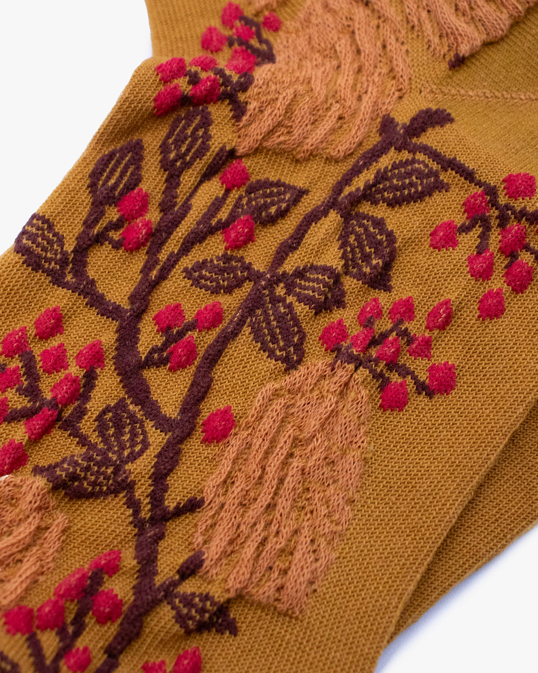Debby Co. Crew Socks, Andeotte Collection, Mustard Floral
