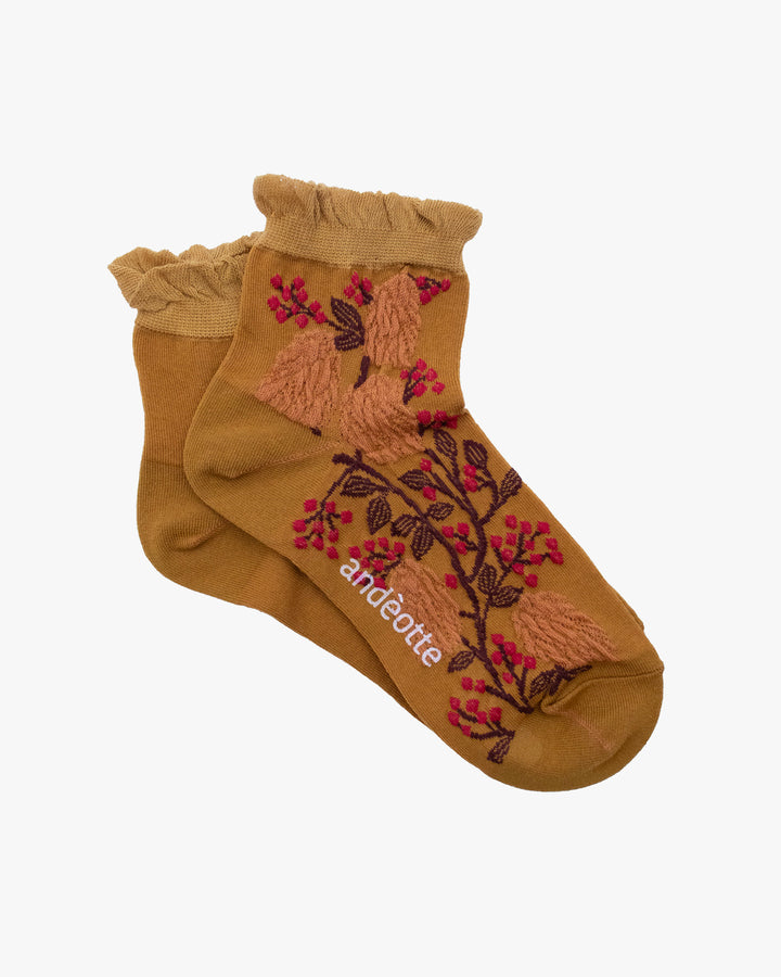 Debby Co. Crew Socks, Andeotte Collection, Mustard Floral