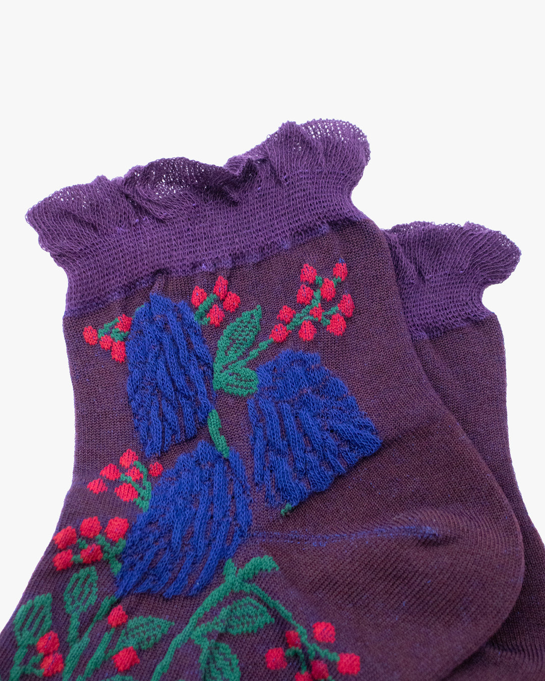 Debby Co. Crew Socks, Andeotte Collection,  Purple with Blue and Pink Flowers